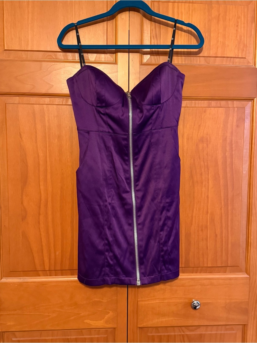 Purple Zip-Front Bustier Mini Dress - strapless